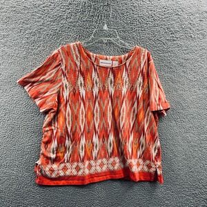 Womens Southwestern Geometric Diamond Knit Top XL Relaxed Casual Indie Western